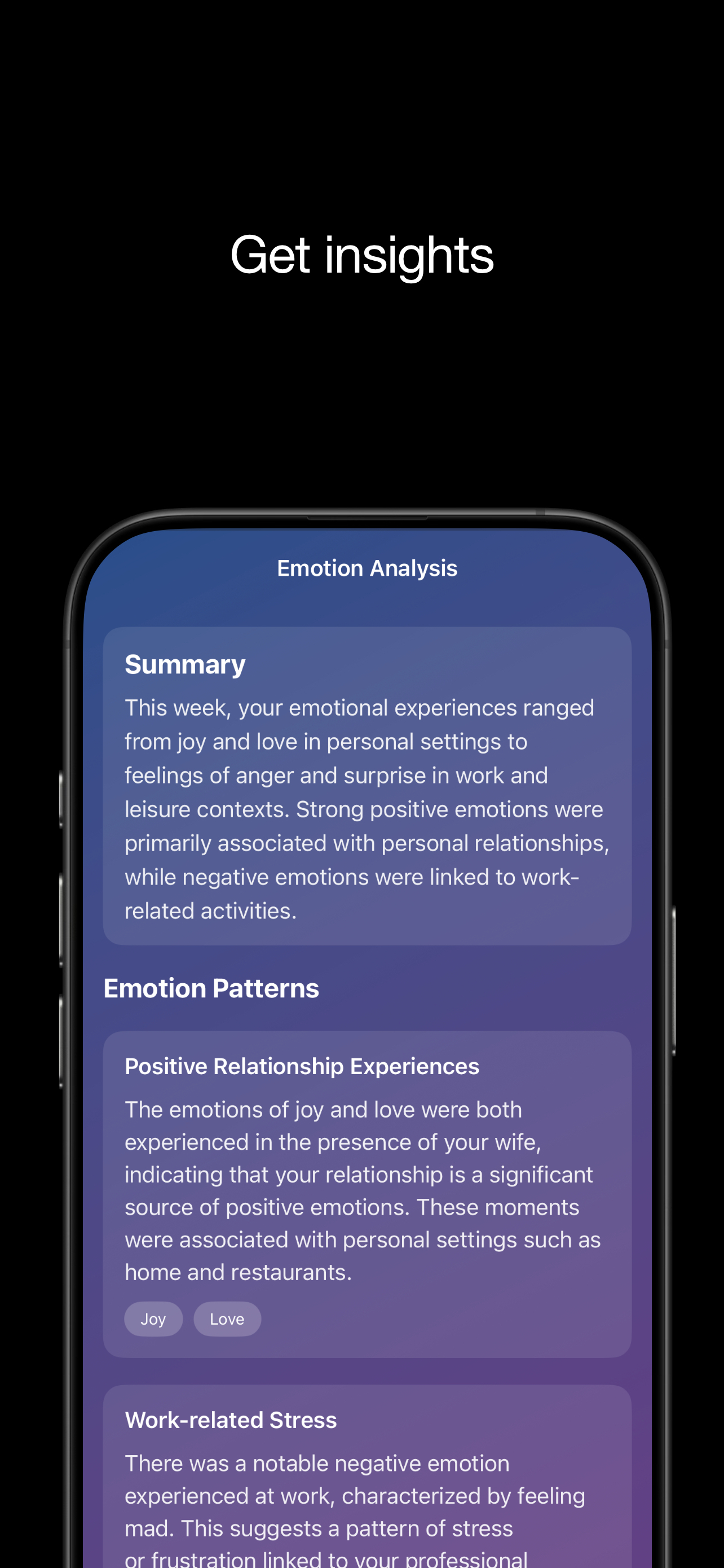 Emotion Tracker - Mood Meter insights view with weekly trends